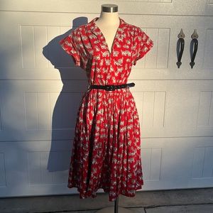 Bernie Dexter Red Cats zip front Shirt Dress